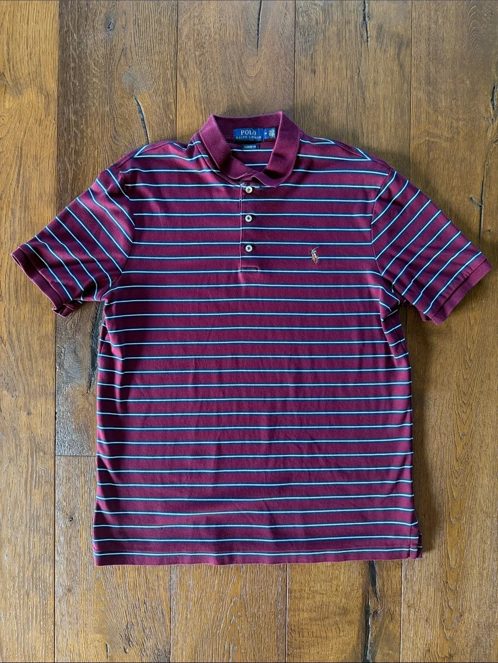 Polo by Ralph Lauren Maroon Polo with Blue and White Stripes